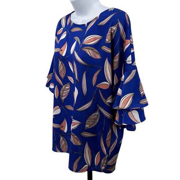 Liz Claiborne Blouse Blue Women M Layered Bell Sleeve Round Neck Pullover Career - Picture 4 of 7